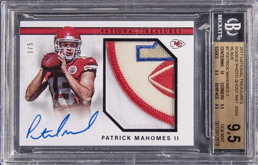 2017 Panini National Treasures "Rookie Photo Shoot - Material Signatures" Black #7 Patrick Mahomes II Signed Patch Rookie Card (#1/5) – True Gem+ Example – BGS GEM MINT 9.5/BGS 10